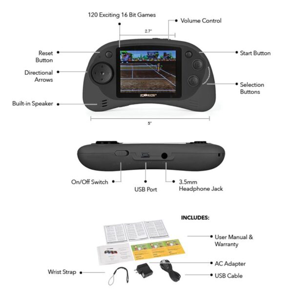 Game Console with 120 16-Bit Built-in Games - Black ITEM # ZR-GP120K - Image 4