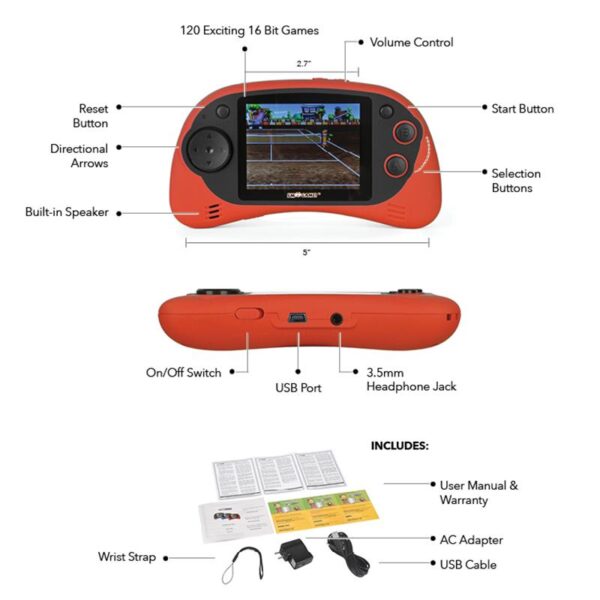 Game Console with 120 16-Bit Built-in Games - Red ITEM # ZR-GP120R - Image 5