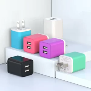 USB Wall Charger Dual USB Port  Assorted  color Power  cube Plug Adapter For Any Phone  ITEM # KK- BLOCKDUALUSBCOLOR