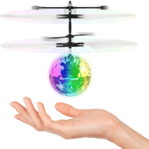 Magic Flying Hover Disco Ball with Colorful Lights, Fun Helicopter Gadget Toy Hovers Above Your Hand by Infrared Induction, Suitable for Indoor and Outdoor Use, USB Rechargeable ITEM # MG-FLYBALL