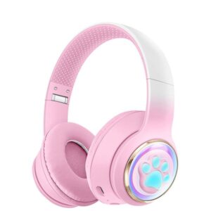 Bluetooth Over-Ear Headphones with Cute Cat Paw  LED Design ITEM # KK-AKZ61