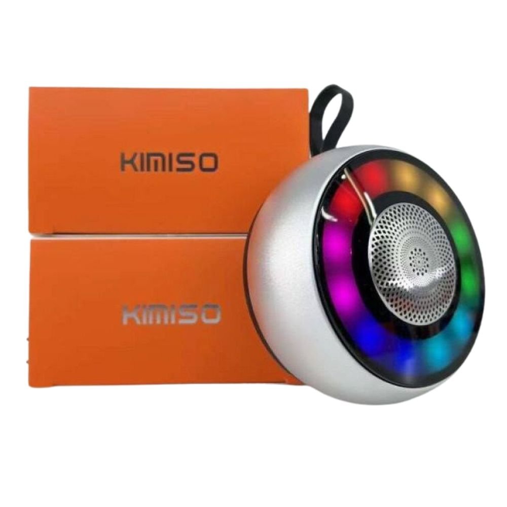 Latest TWS Bass Speaker: Compact Design with Vibrant Coloured Lights KMS200 for Universal Cell Phone And Bluetooth Device (Silver) ITEM # KI -KMS200SLVR