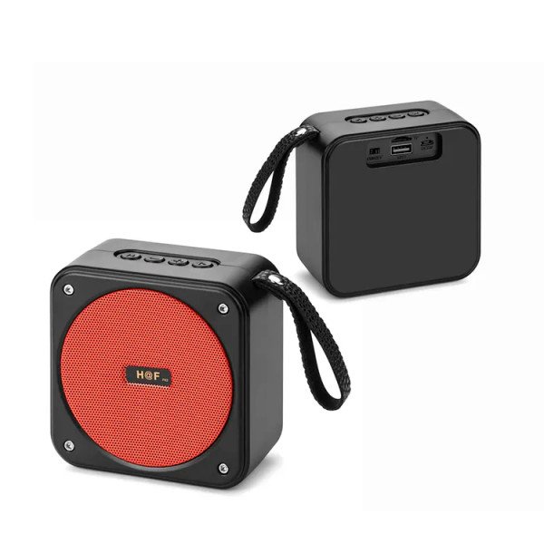 Portable Cube Bluetooth Speaker with FM Radio, USB & Micro SD Playback - HQ Sound in Compact Design HF-F82 for Universal Cell Phone And Bluetooth Device (Red) ITEM # KK- HFF82RD