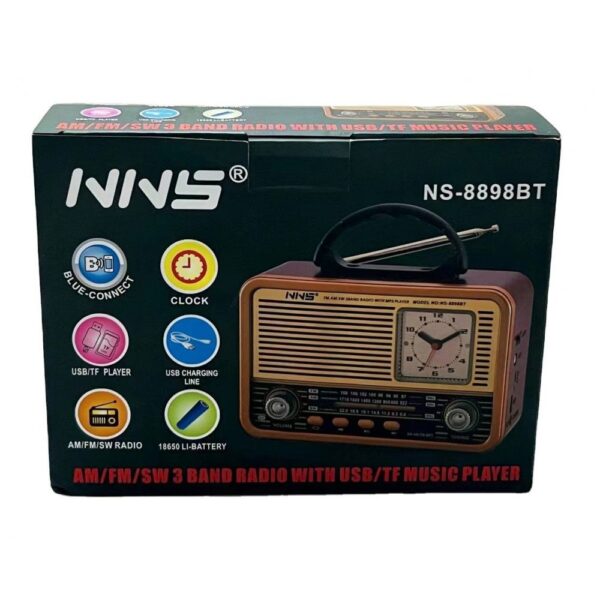 Desktop Radio: FM/AM/SW 3-Band, Clock, USB & TF Integration NS-8898BT for Universal Cell Phone And Bluetooth Device (Beige) ITEM # KK- NS8898BT - Image 2