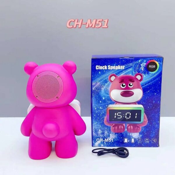 Cute Pink Bear Portable Bluetooth Speaker with RGB LED and Clock Design CH-M51 for Universal Cell Phone And Bluetooth Device (Hot Pink)   ITEM# KK- CHM51 - Image 3