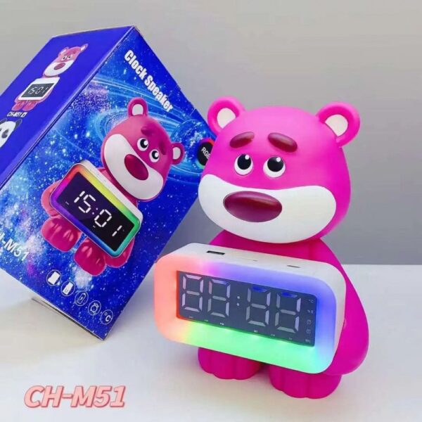 Cute Pink Bear Portable Bluetooth Speaker with RGB LED and Clock Design CH-M51 for Universal Cell Phone And Bluetooth Device (Hot Pink)   ITEM# KK- CHM51 - Image 2