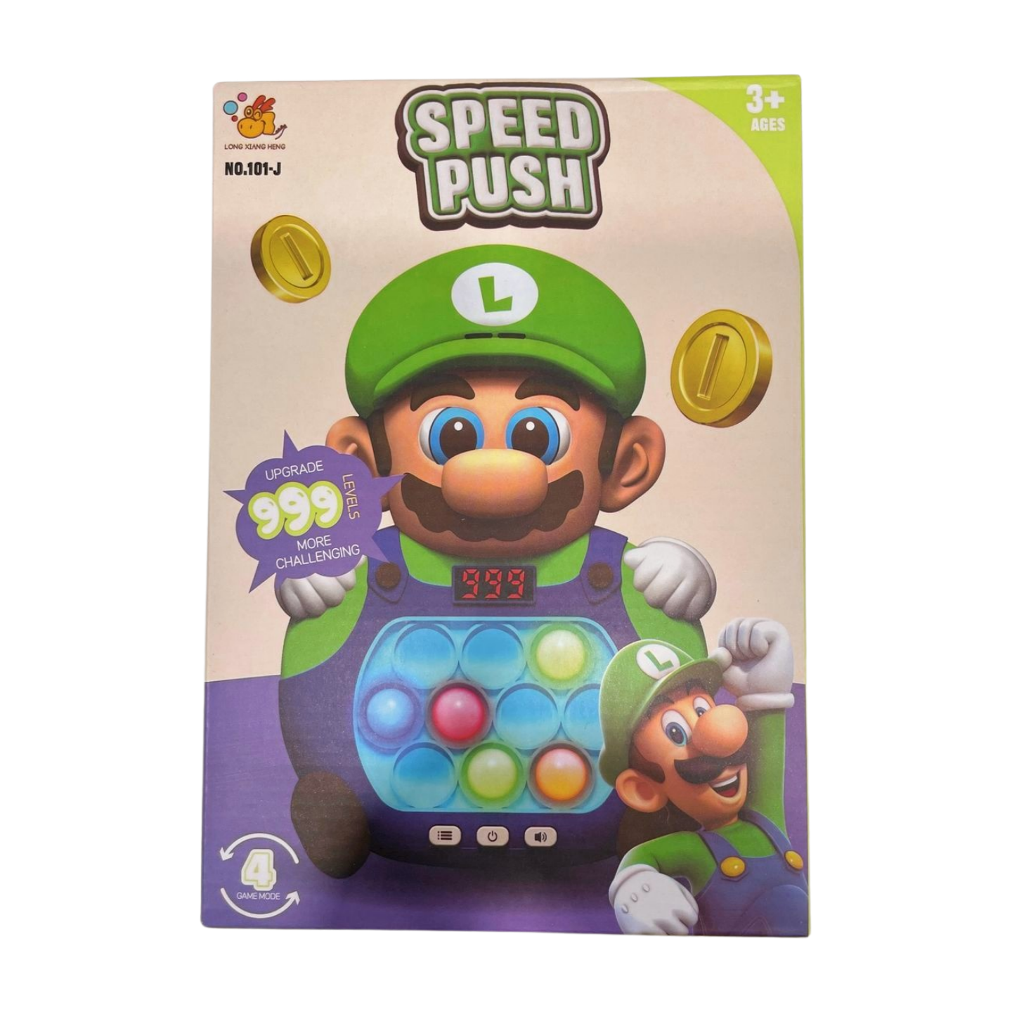 Fast Push Handheld Game Console with 999 Levels – Luigi-Themed Fidget Button Game for Kids, Interactive Memory & Speed Challenge Toy ITEM# MG- FASTPUSH LIUGI999