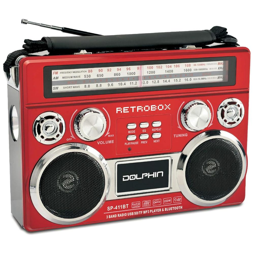 Dolphin RETROBOX Portable Bluetooth Speaker with Radio, AC/DC Power, Rechargeable ITEM # ZR- SP411BTR