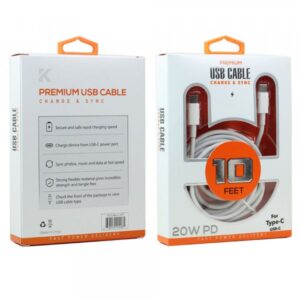 Type C TO TYPE C  20W Fast Charging CABLE  10FT    ITEM # KK- Type C-To-Type C 10FT