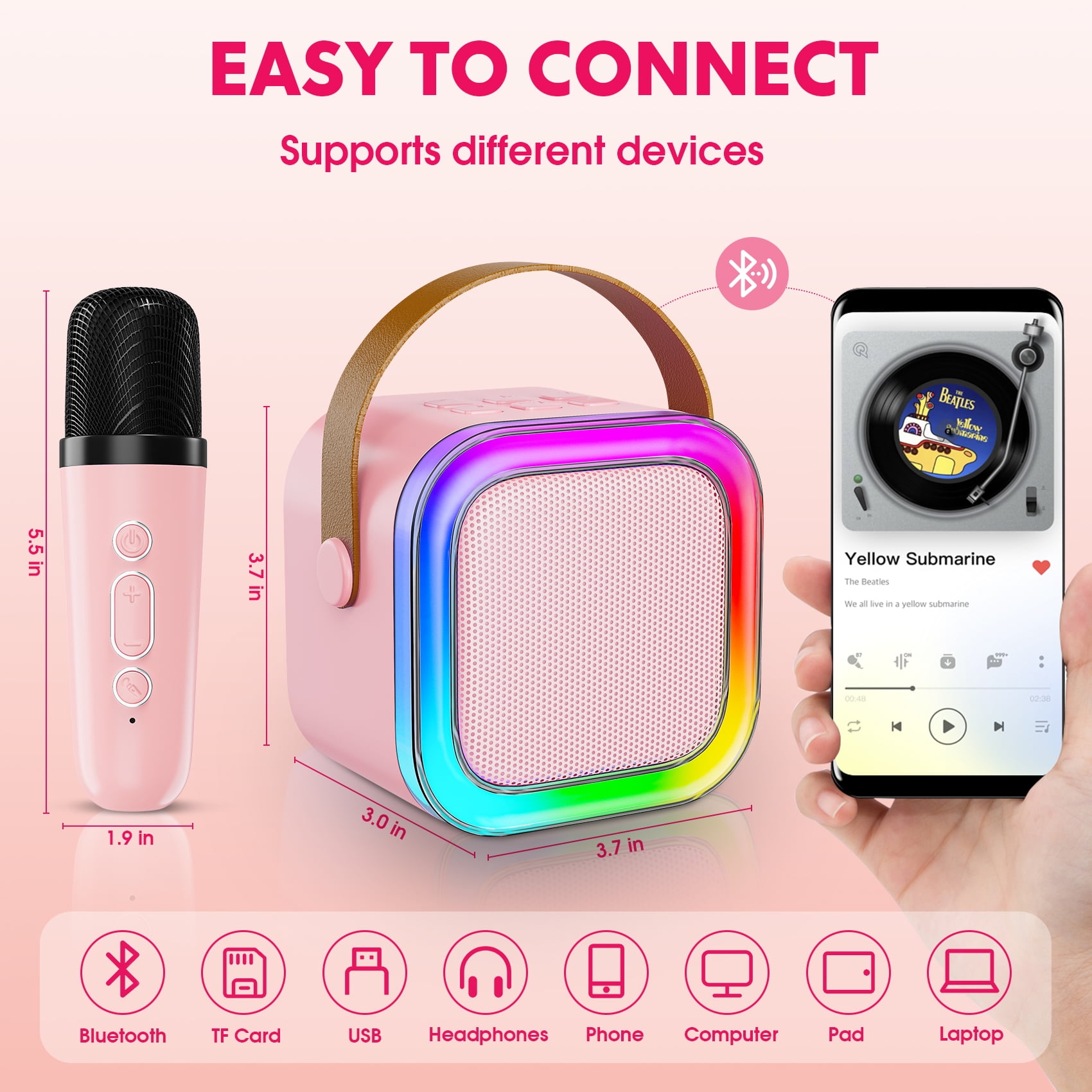 RGB LED Cube Karaoke Speaker with Wireless Mic ITEM # MG- K12 - Image 2